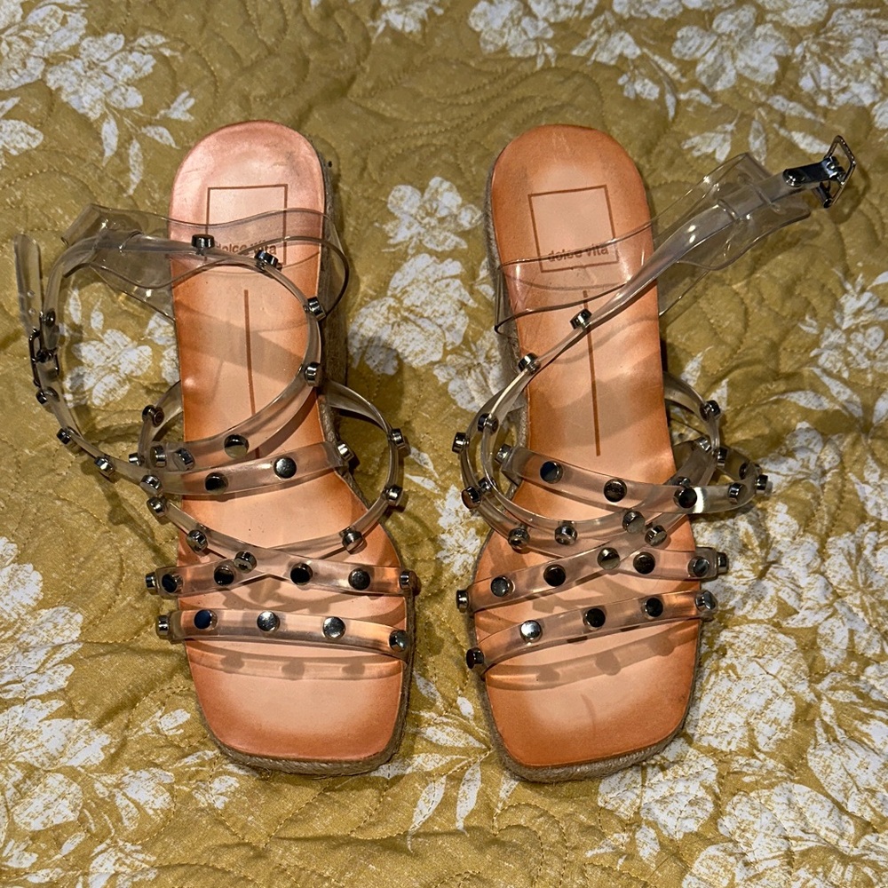 Dolce Vita Clear plastic  silver Studded Heels woven heels. 7.5